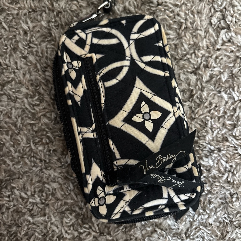 Vera Bradley Black and Cream Floral Wristlet